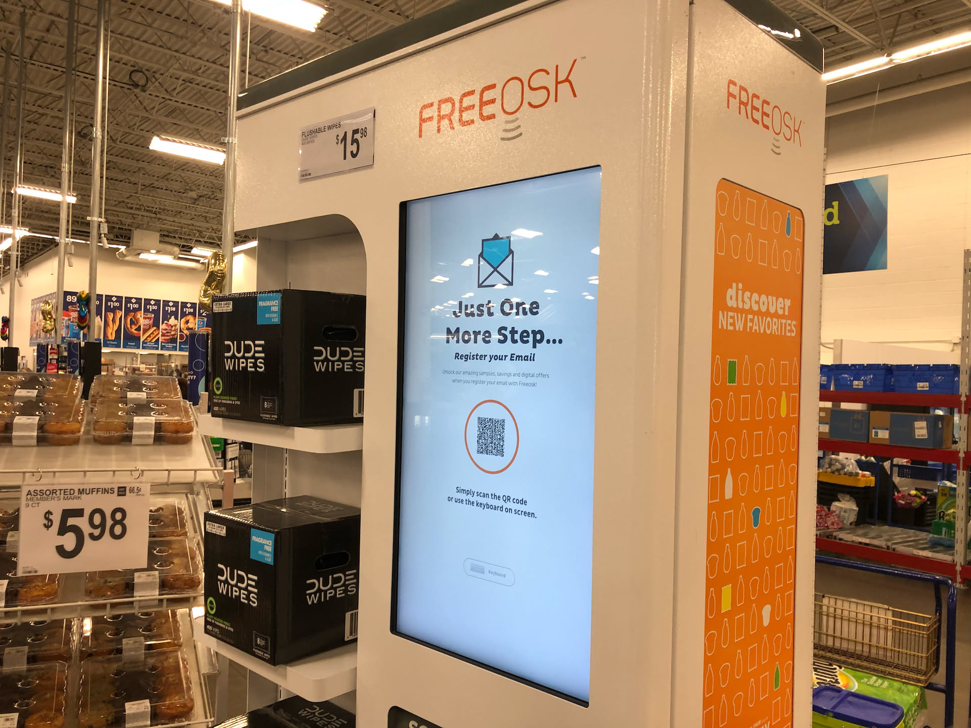 Had to run to Sam’s Club for some meds, and saw their FreeOSK had Dude Wipe samples – when Nick ran his card, he got 2 samples… Jackpot!