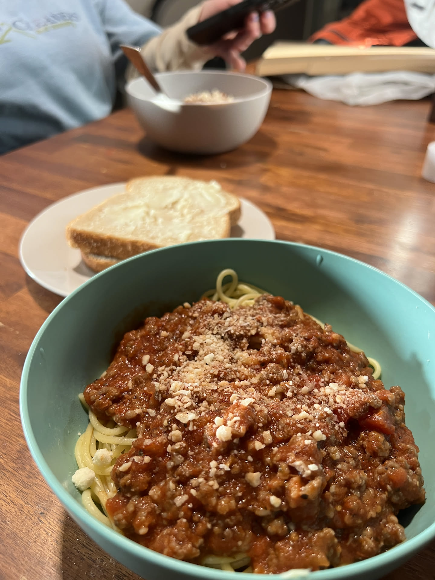 When we got home from work, we had left over Spaghetti.