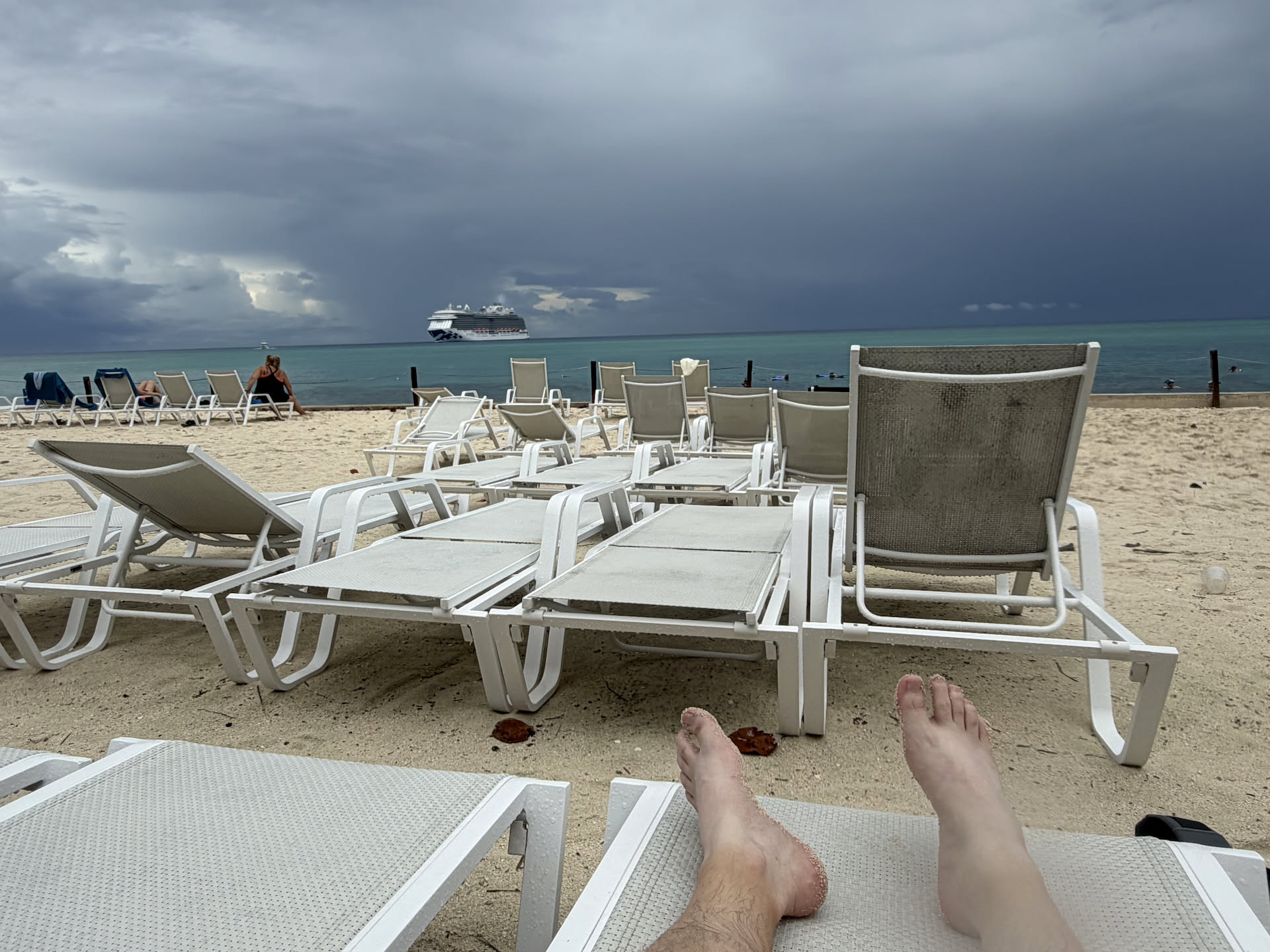 Relaxing in the beach in the 20 minute break from the rain.