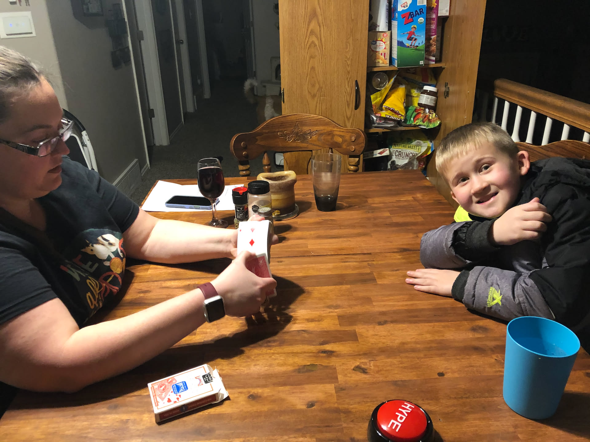 Ethan’s mom was late picking him up, so we got extra time with him, and decided to play cards