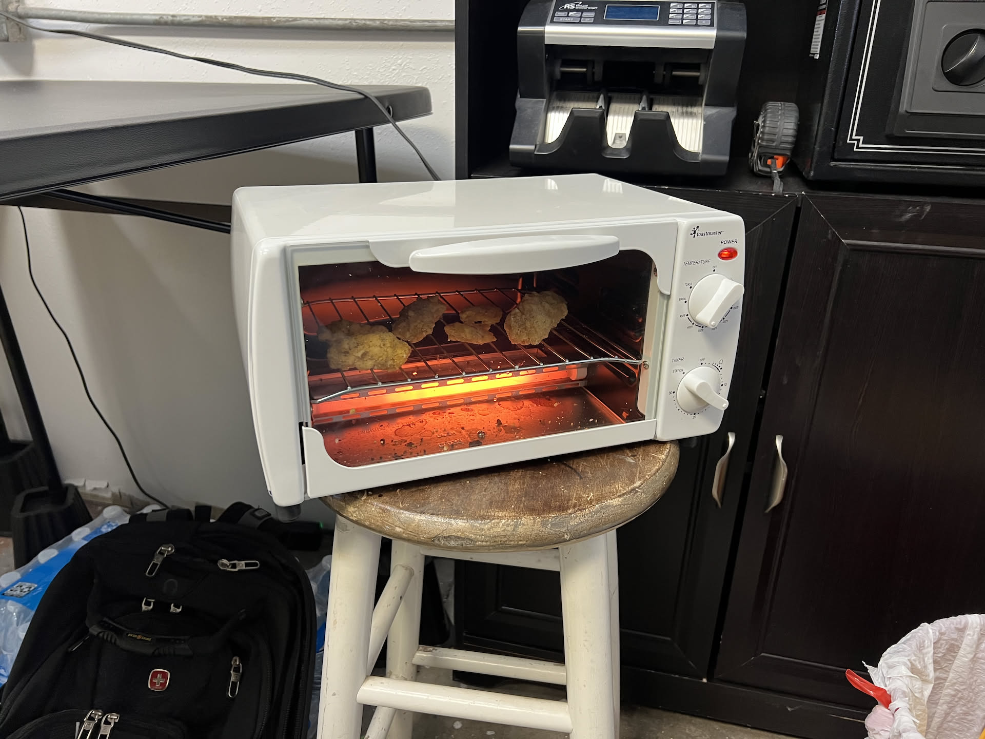 After deliveries, Nick decided to make himself a little snack with the free toaster oven he got from the side of the road.