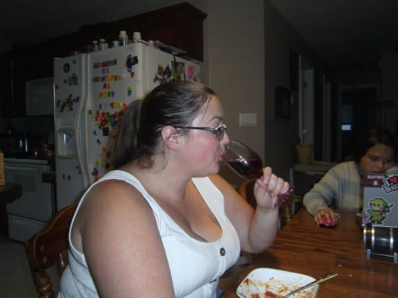 Spaghetti and wine for dinner tonight.
