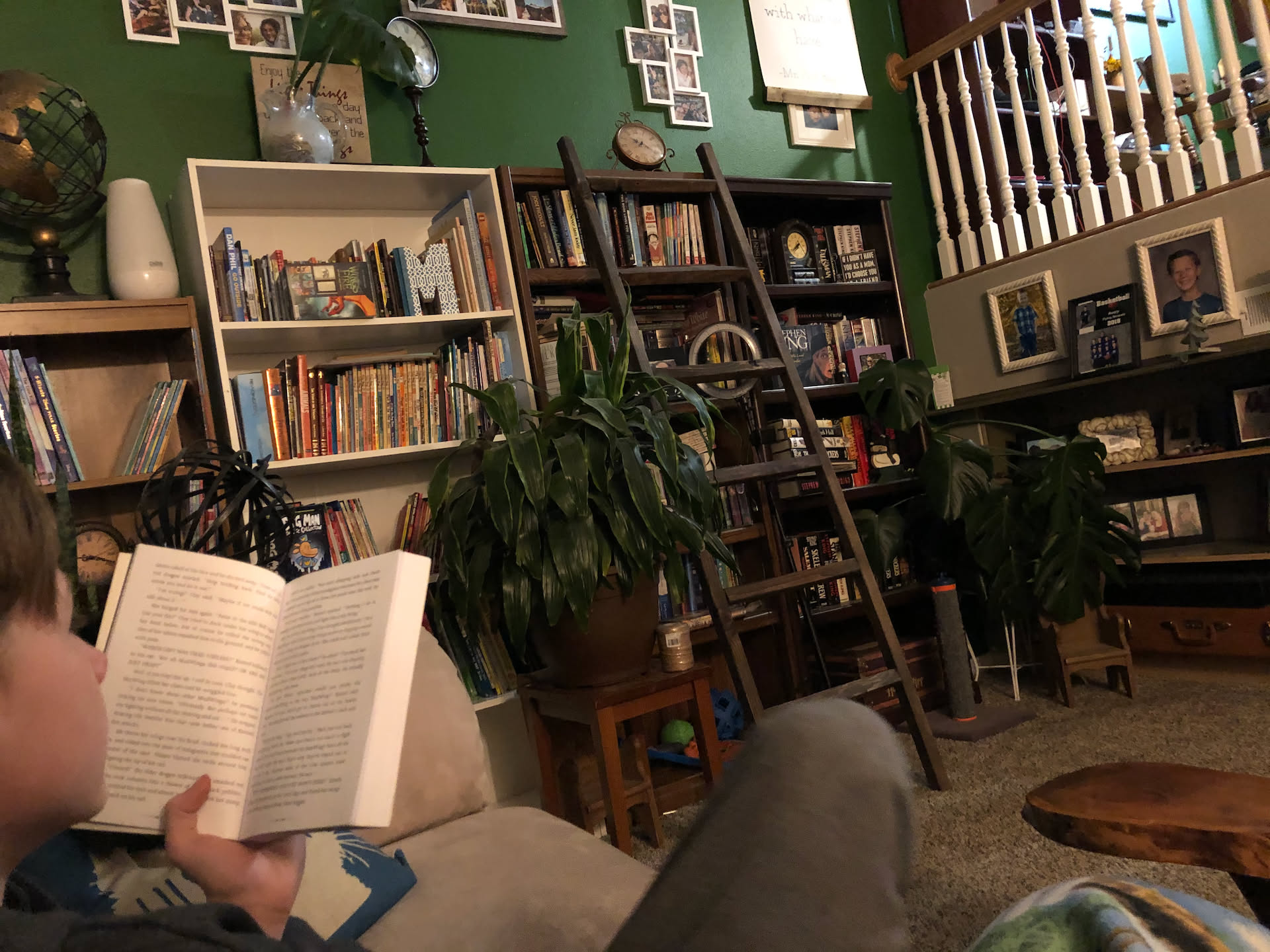 Doing our nightly reading. Book one of Rings of Fire.