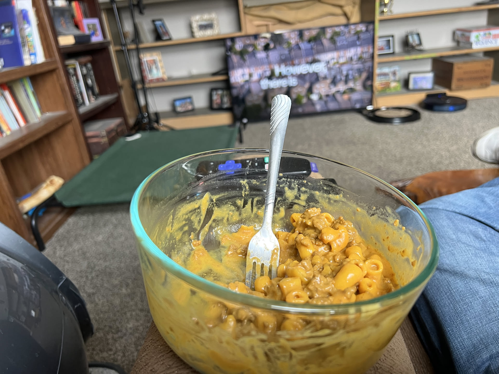 After work, Nick had the rest of the Hamburger Helper from last night for lunch.