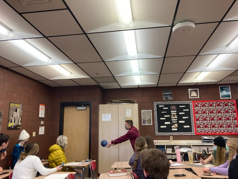 Russell playing a game for points for their AP Lit review.