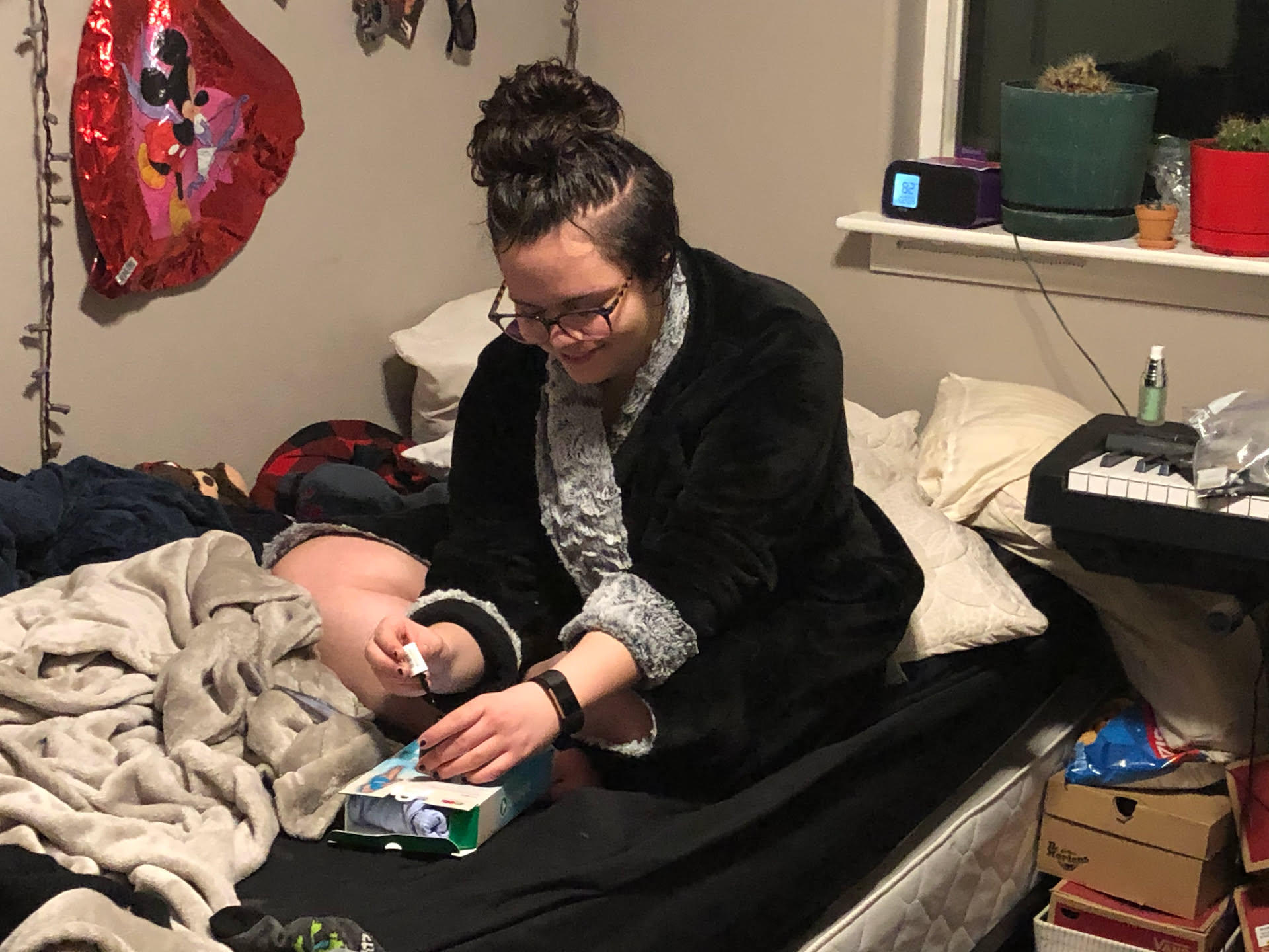 Airalynn doing some pampering after tech time is over.