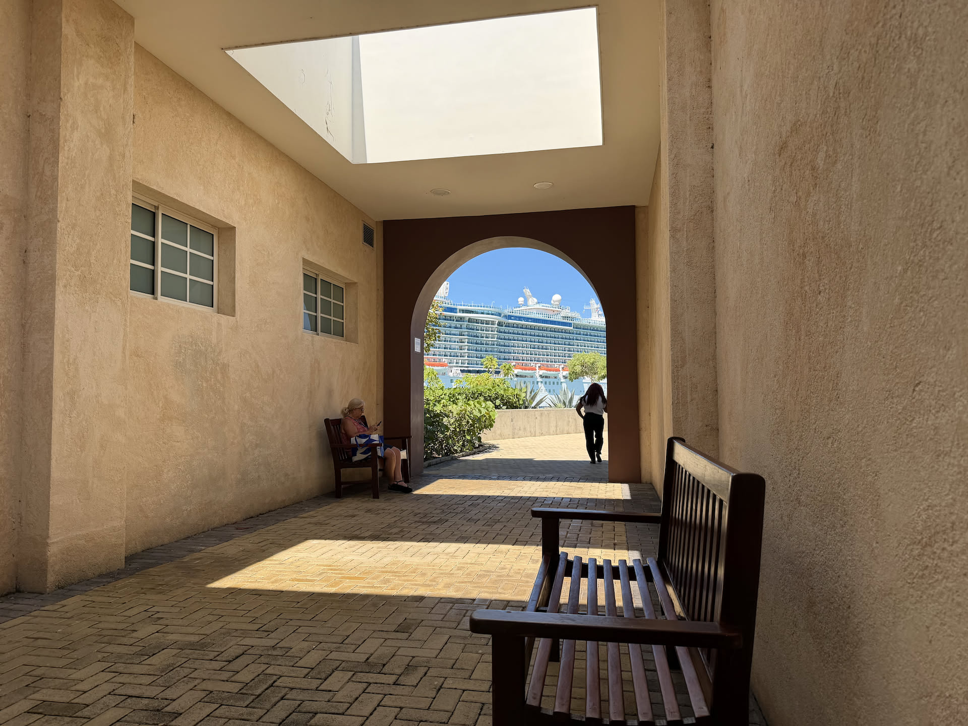 Deanna had to use the restroom, and even the waiting area I could see our ship with a wonderful view.