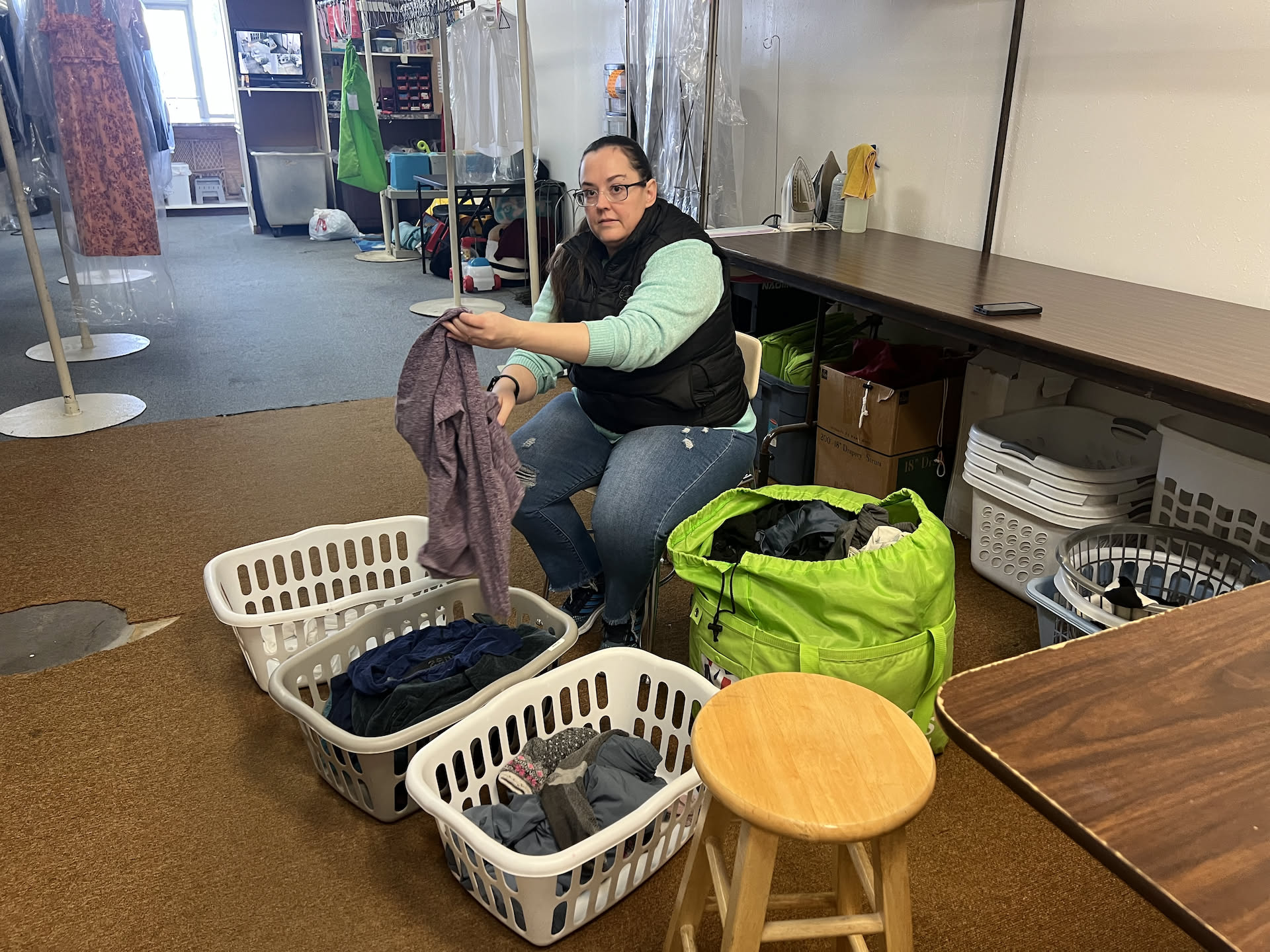 Right away, we had a wash and fold order to work on… Deanna hard at it.