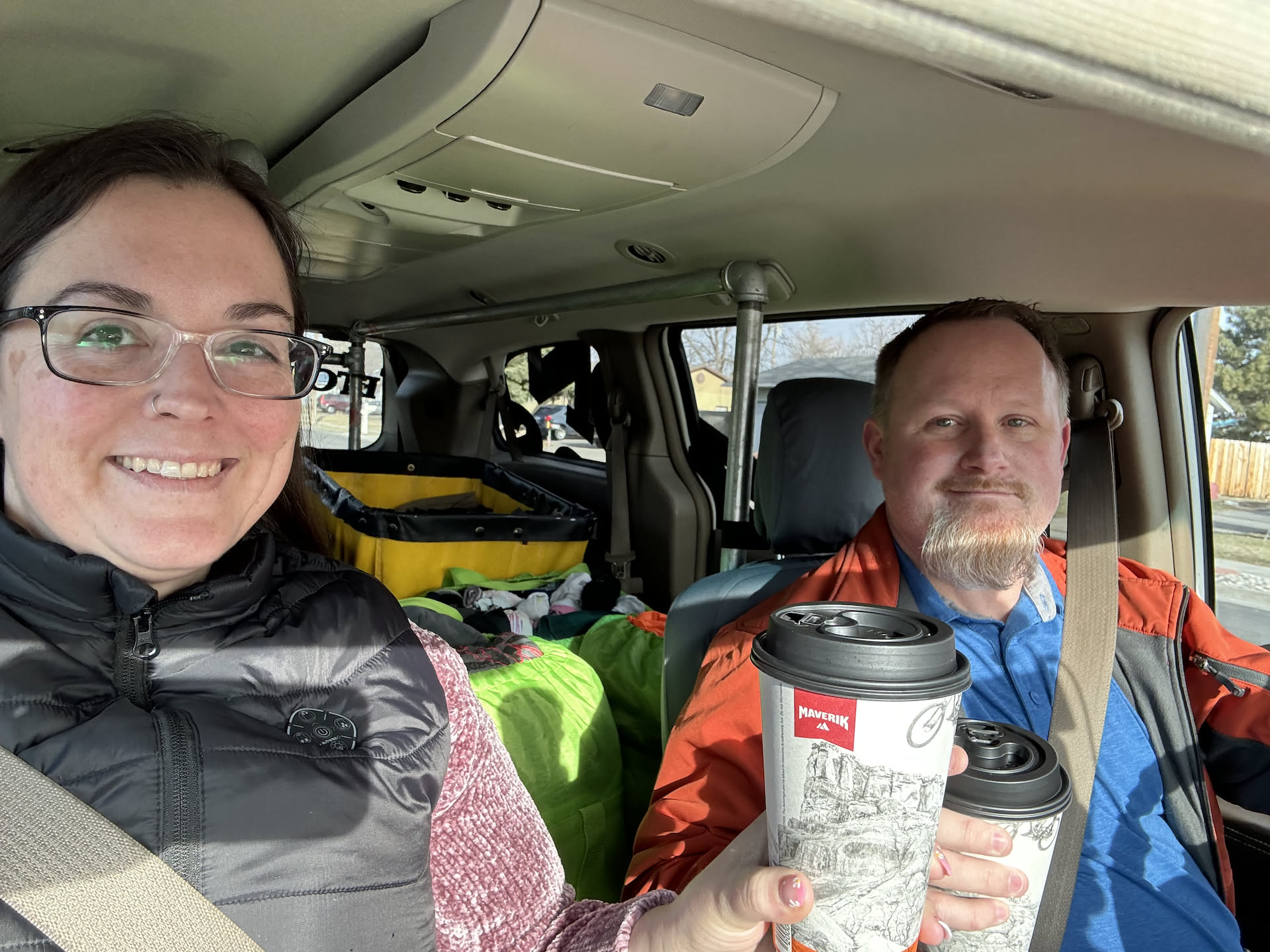 Today is Deanna’s day off, so she gets to join me on deliveries… Morning cheers with some Maverick coffee.