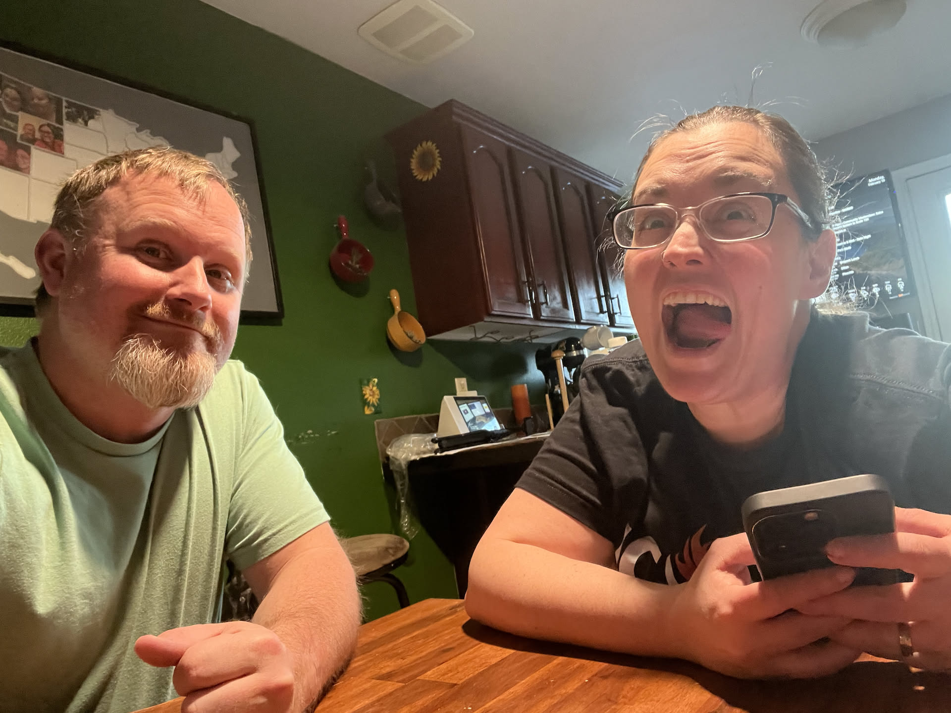 Food needed to defrost, so Nick and Deanna sit and talk and kill time.