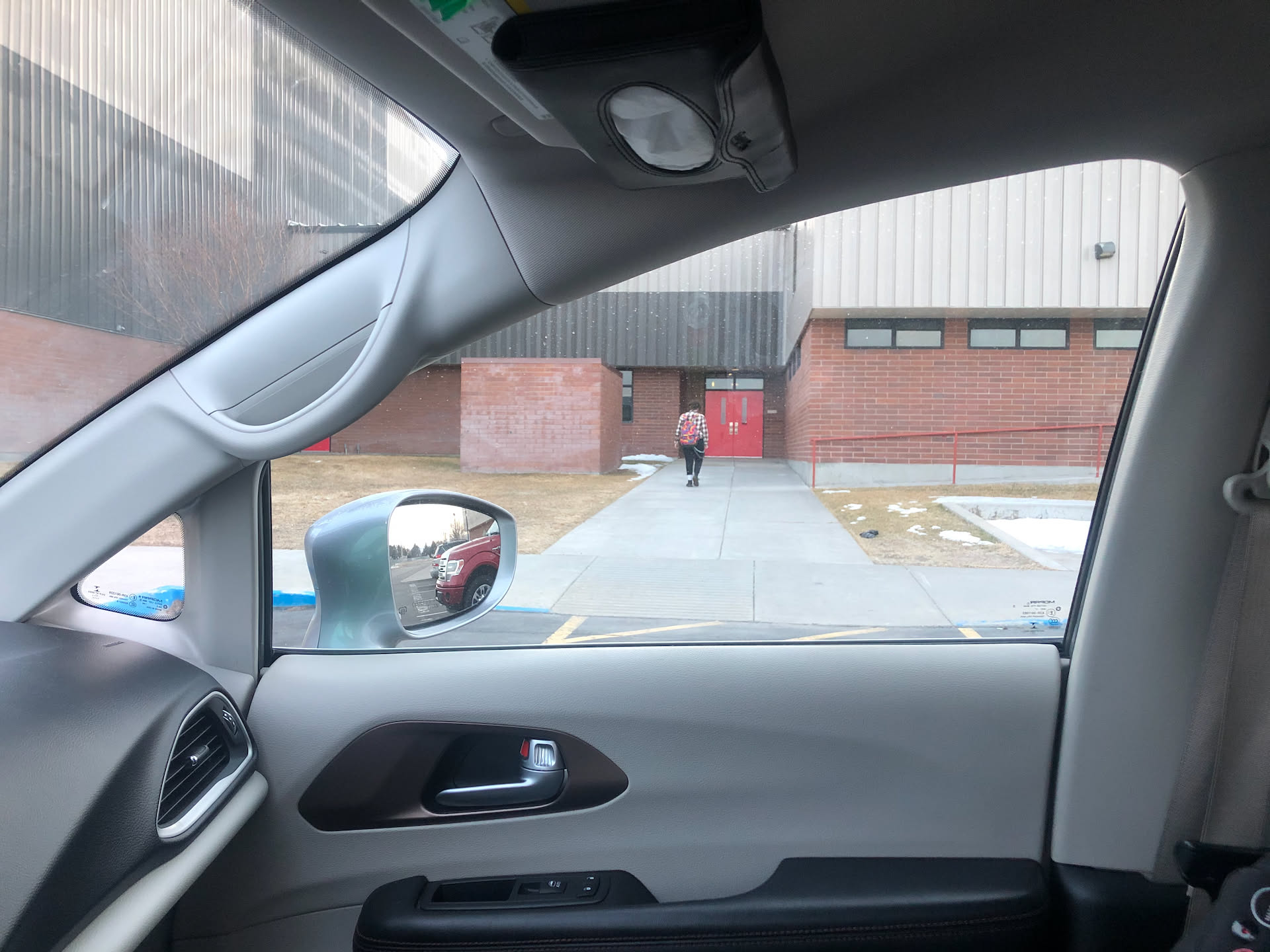 Every morning, dropping her off at school.