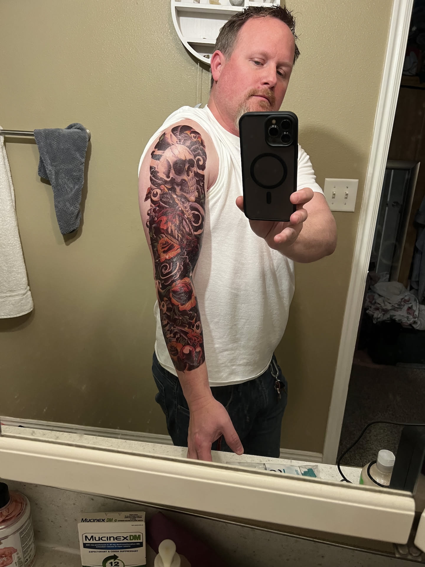 Before Nick went back to work, he had Deanna help him put on another tattoo.. he isn’t sure about the color and all the fill, but it’s still fun.