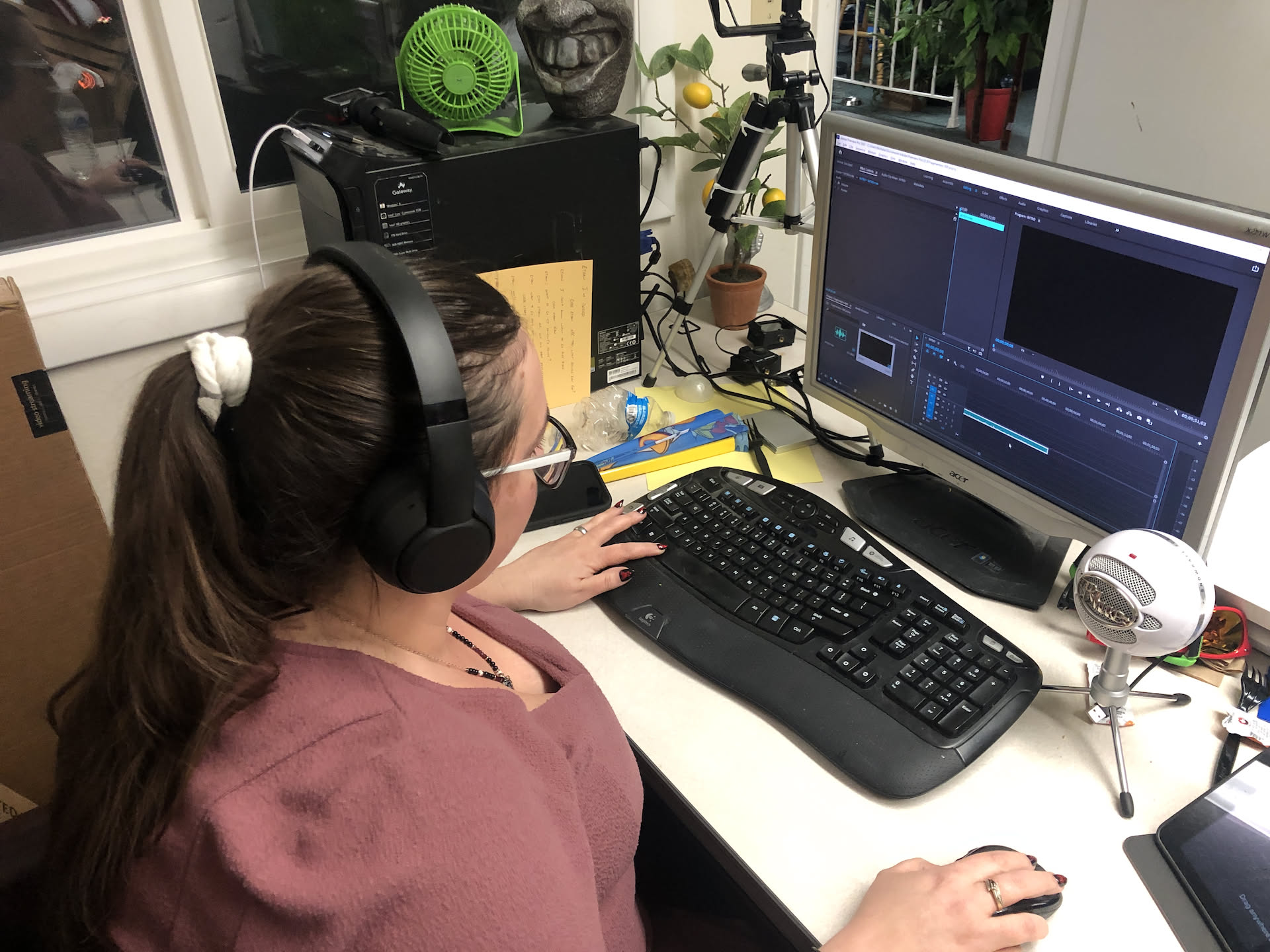 Deanna is starting her hobby back up off starting a podcast. Here you see her learning how to edit the audio files.