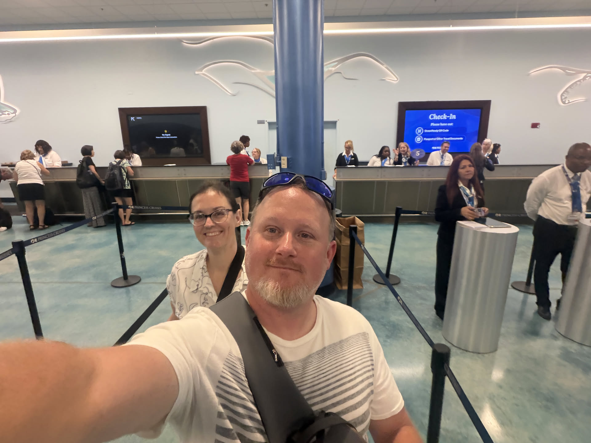 In line to check in and get on the ship.