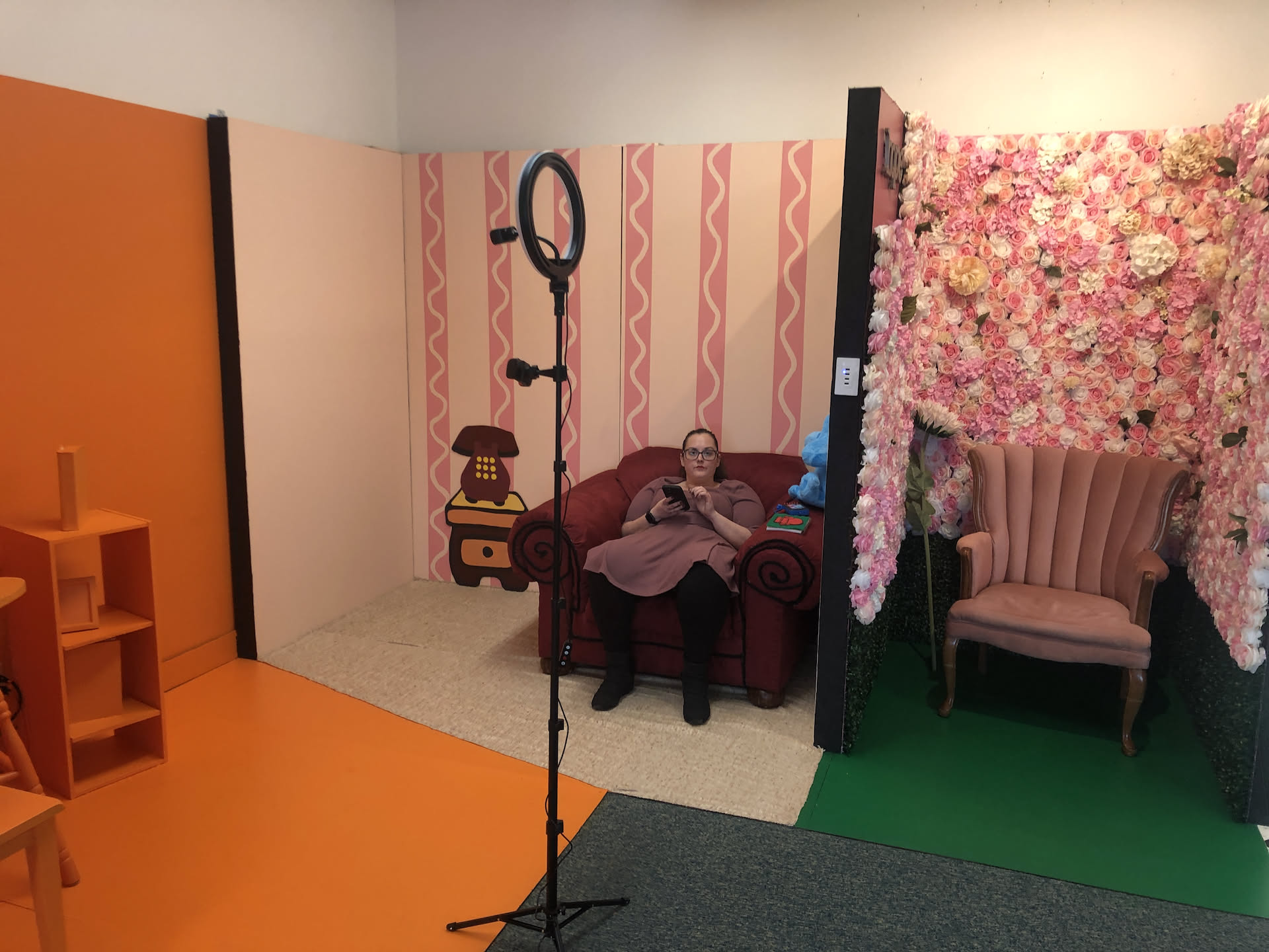 Deanna sitting in the Blue’s Clues station at Pix working on marketing.