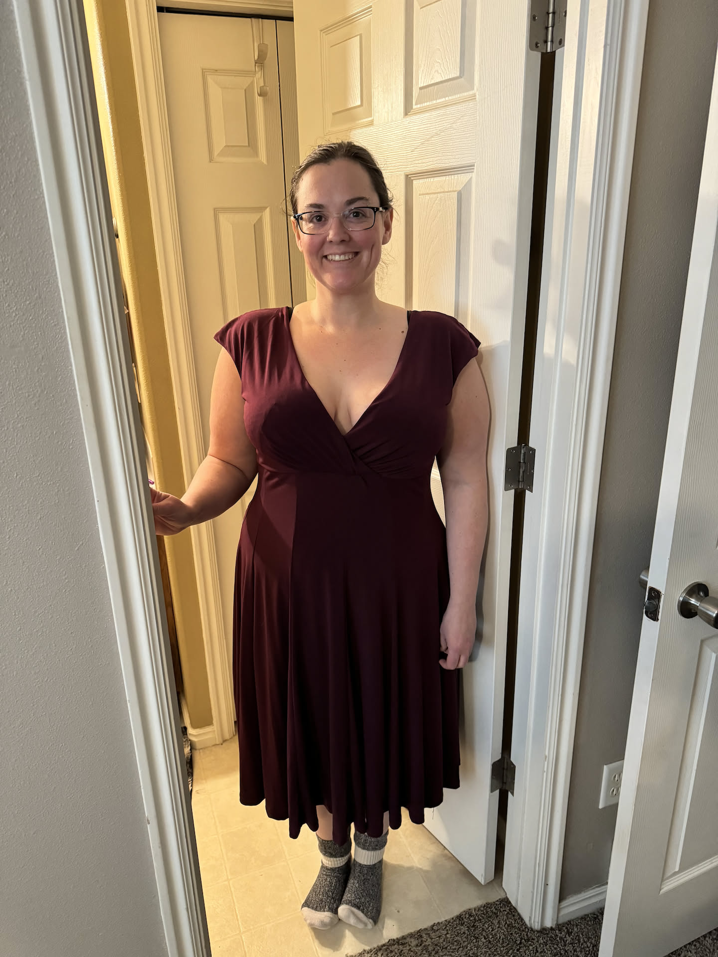 Deanna started trying on dresses that was stored away since she is losing weight, and found a great one.