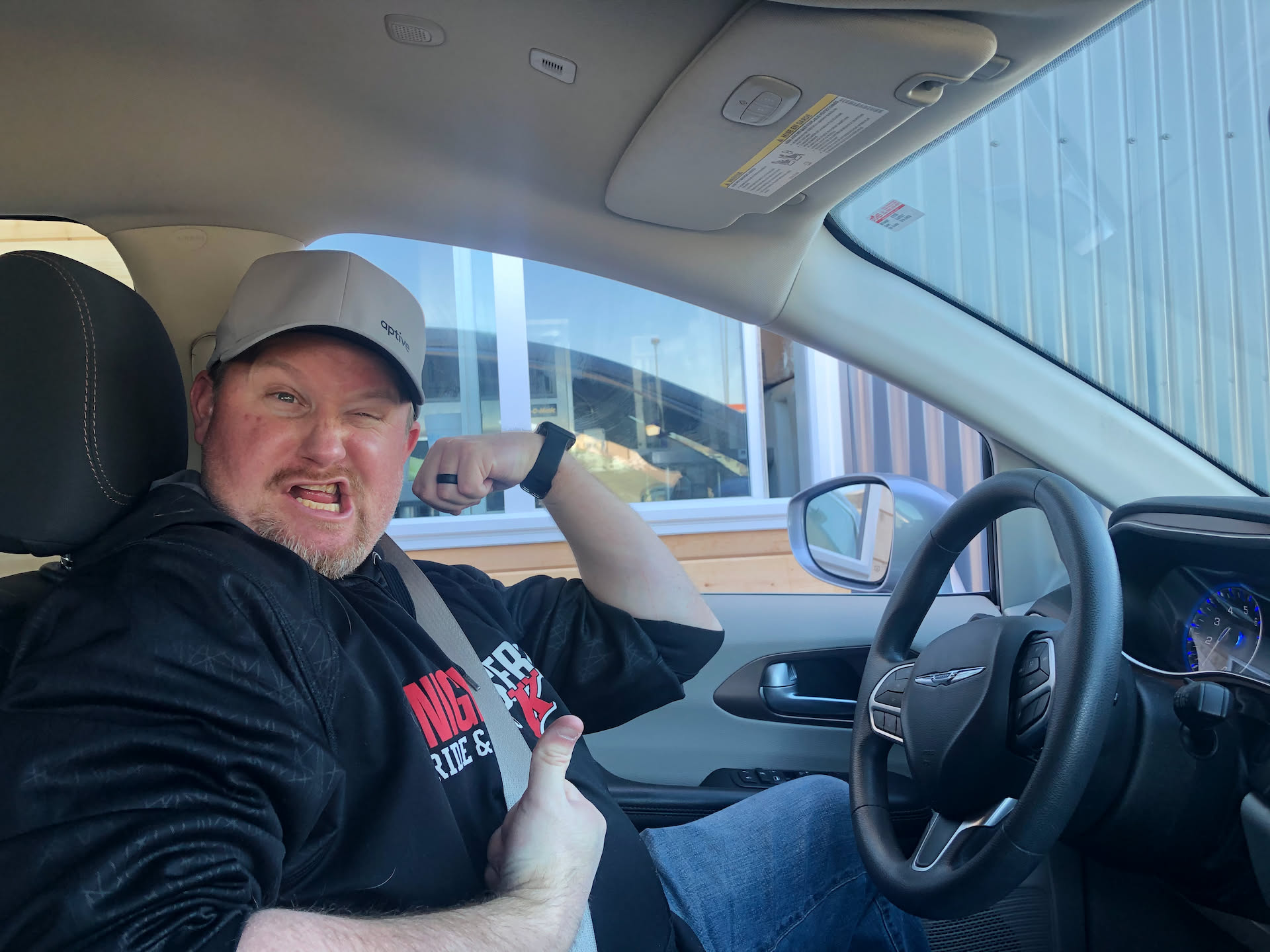 We went to get a drink from Pick-me-up… Nick acting goofy.