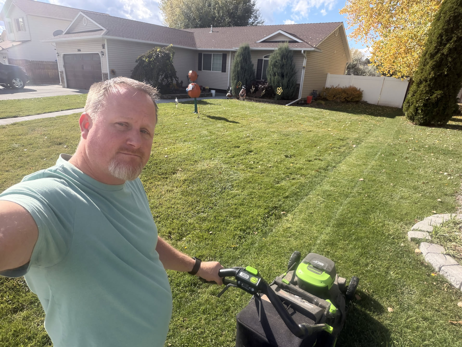 Gotta get the mowing done, Lots of leaves fell while we were gone and it’s supposed to be super windy tomorrow.