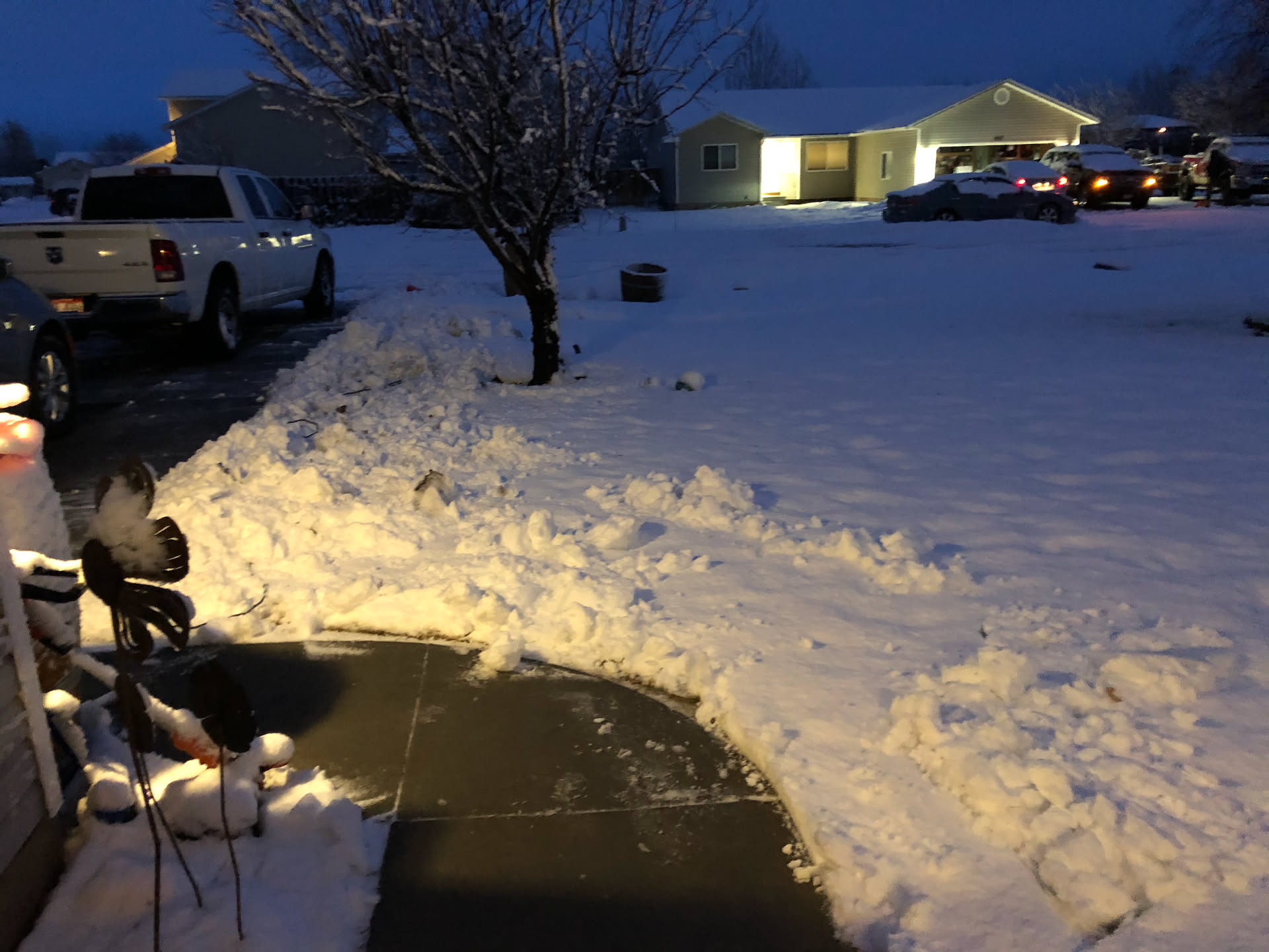 Nick woke early and spent an hour shoveling the surprise foot of snow off the driveway.