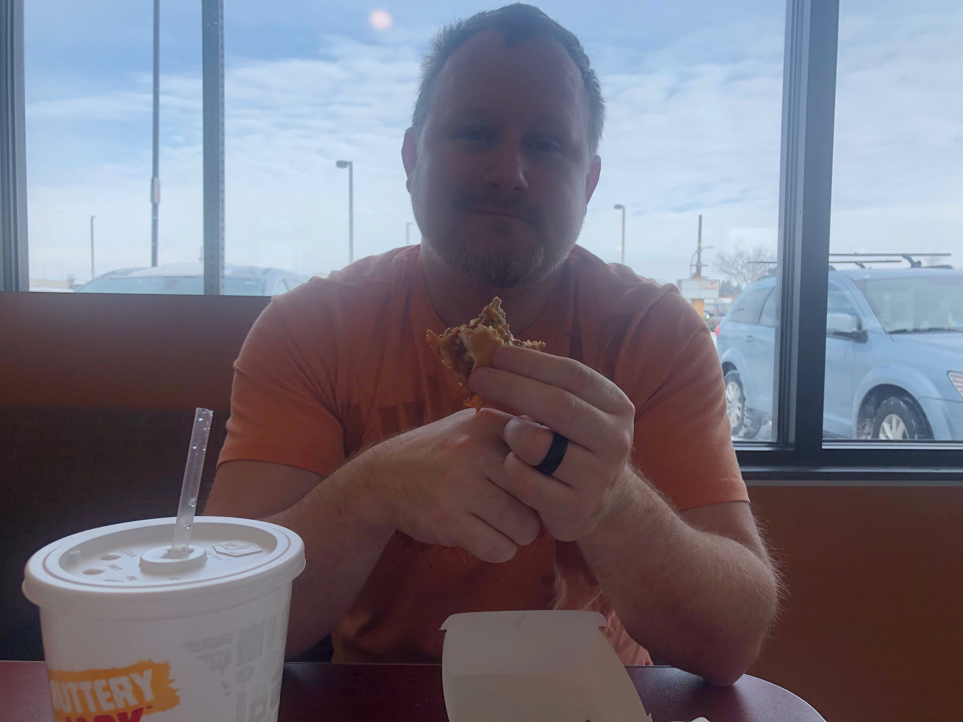 My diet is going amazing, as I scarf down this double bacon cheeseburger from Jack in the Box.