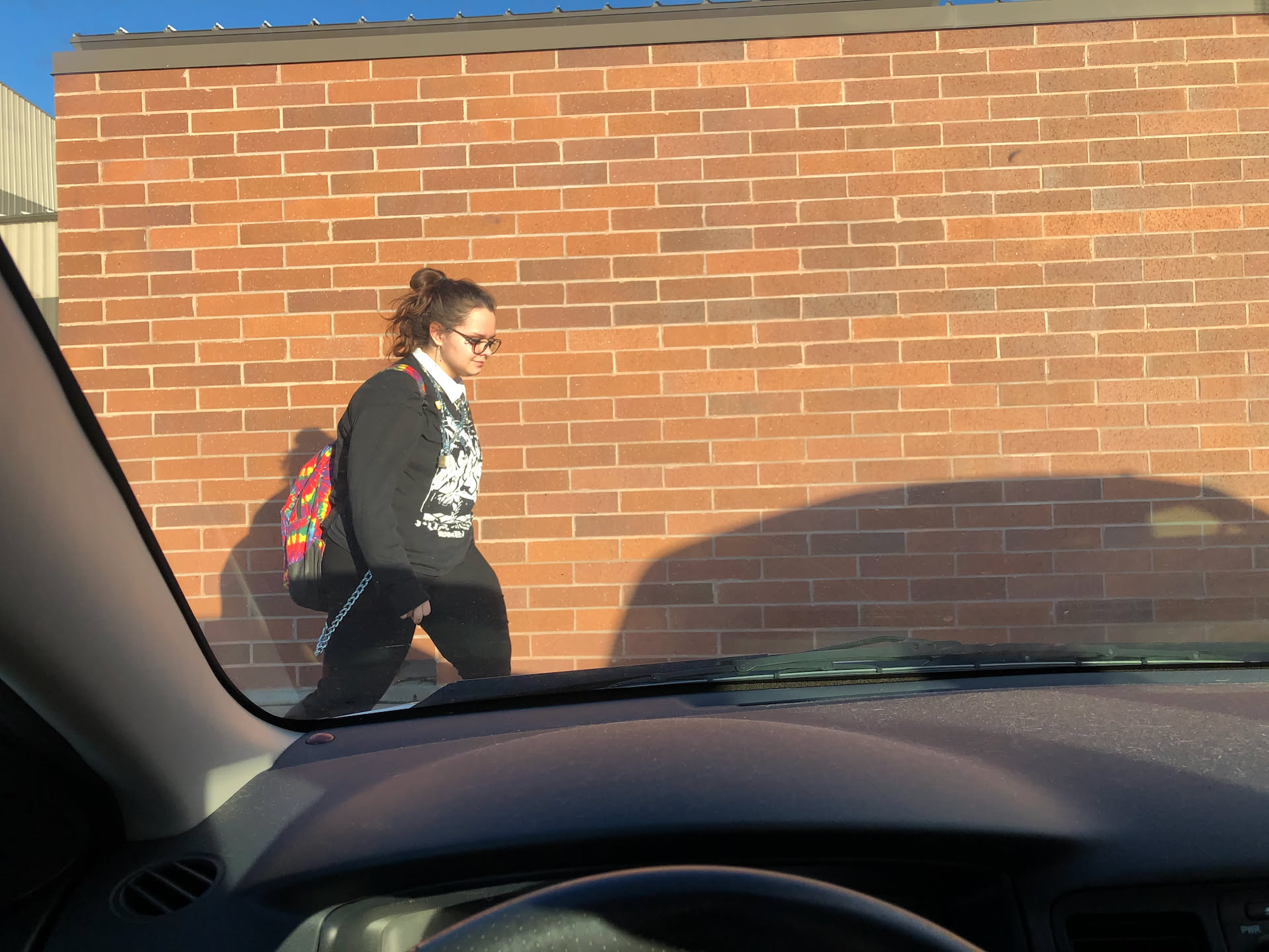 Picked Boog up from pep band practice. Late day again.